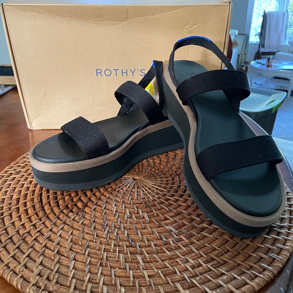 Rothy's Black and Tan Women's Sandals